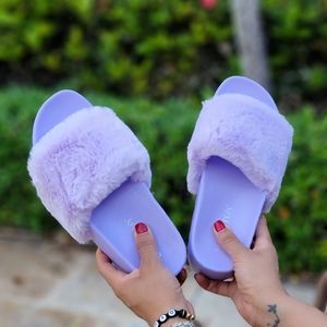 Women's Violet Furry Platform Wedge Slippers Sandal